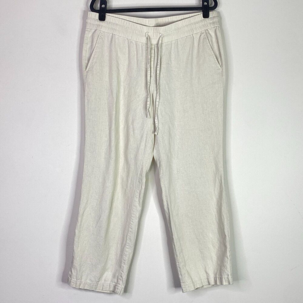 Ann Taylor Drawstring Wide Leg Linen Pull On Pants Women's Size Large